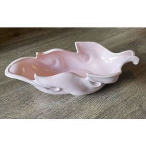 Vintage Imperial F24 Pink Made In USA Pottery Ceramic Bowl Leaf Shape MCM